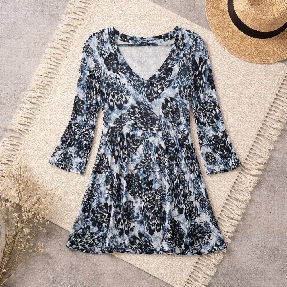 Avenue 3X Tunic‎ or Short Dress Cape Cod Feather V-Neck LS Plus Size 3X NWT